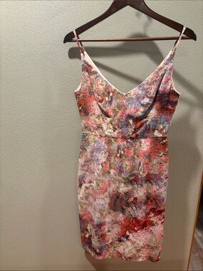 Black Halo Multicolor Watercolor Print Spaghetti Strap Mini Dress